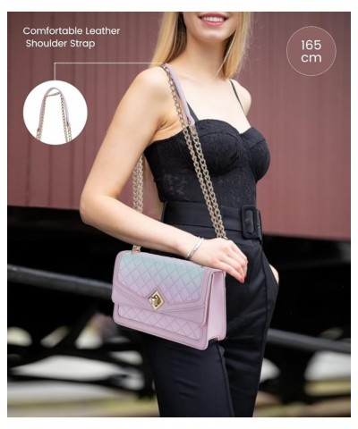 Crossbody Bags for Women Leather Quilted Shoulder Bag with Chain Strap Trendy Clutch Satchel Ladies Evening Bag Pink Gradient...