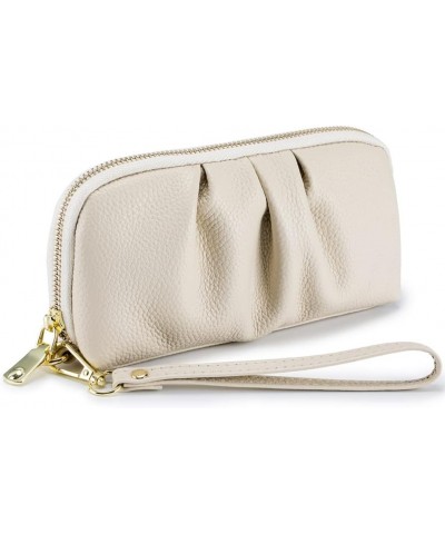 Genuine Leather Wallet for Women Wristlet Clutch Purse Mobile Phone Pouch Large Capacity Purse Beige $13.62 Wristlets