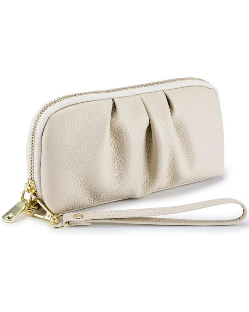 Genuine Leather Wallet for Women Wristlet Clutch Purse Mobile Phone Pouch Large Capacity Purse Beige $13.62 Wristlets