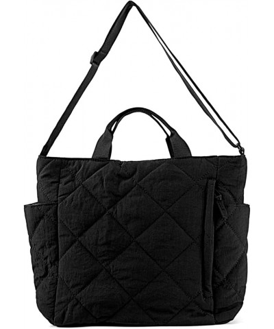 Quilted Tote Bag for Women Puffer Hobo Handbag Lightweight Quilted Padding Shoulder Bag Nylon Padded Crossbody Bag A01-black ...