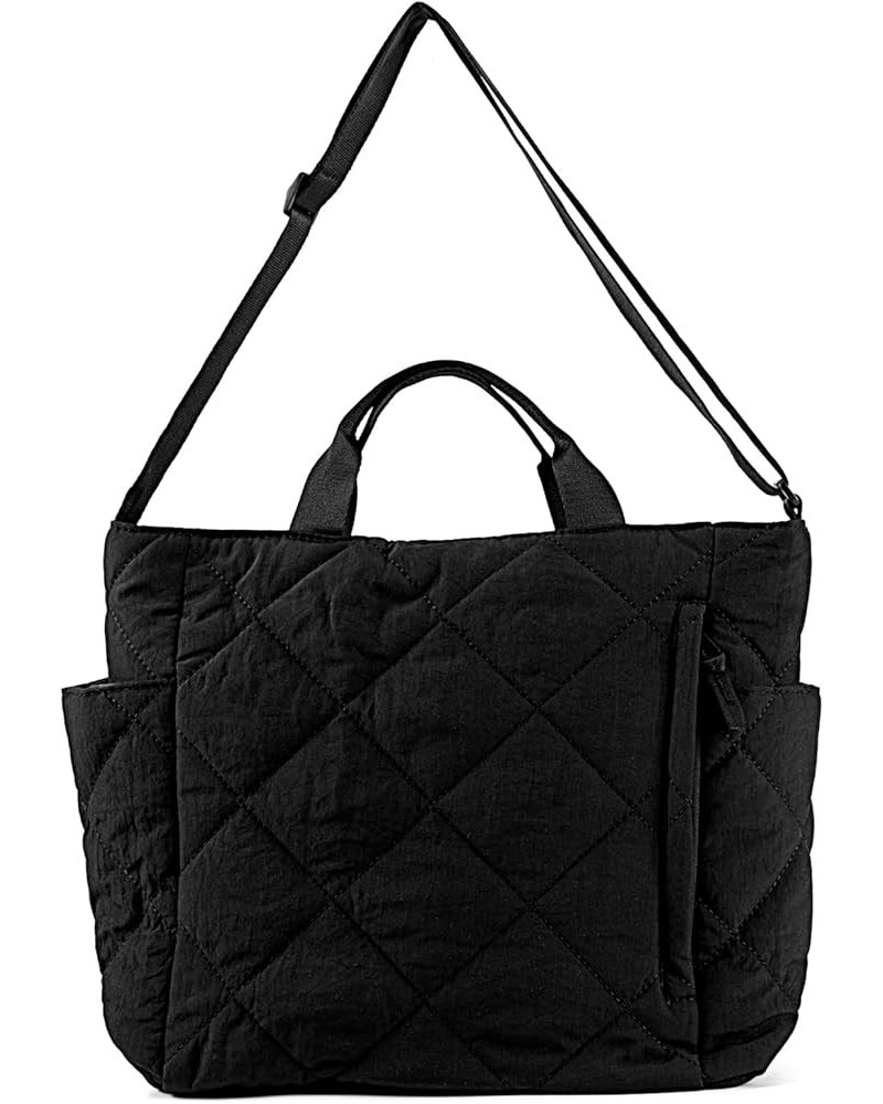 Quilted Tote Bag for Women Puffer Hobo Handbag Lightweight Quilted Padding Shoulder Bag Nylon Padded Crossbody Bag A01-black ...