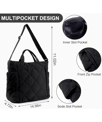 Quilted Tote Bag for Women Puffer Hobo Handbag Lightweight Quilted Padding Shoulder Bag Nylon Padded Crossbody Bag A01-black ...