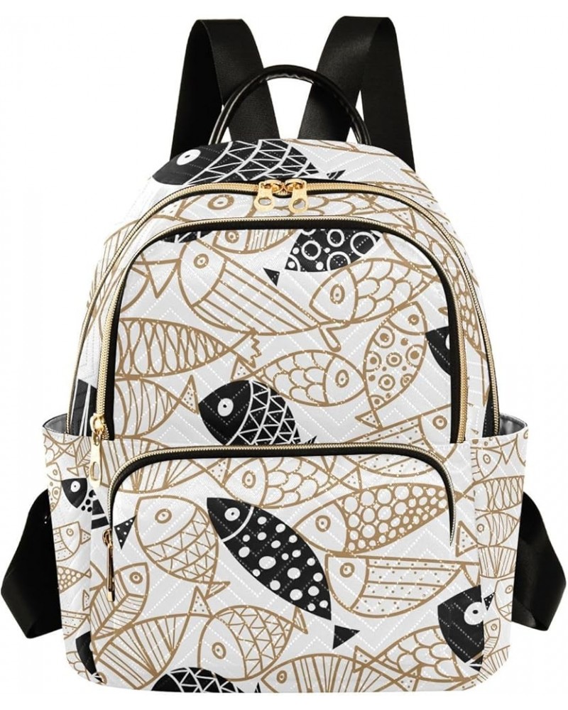 Ocean Women Backpack Gold Black Fish Anti-Theft Travel Backpack with Luggage Belt Lightweight Handbag Lady Purse Roomy Double...