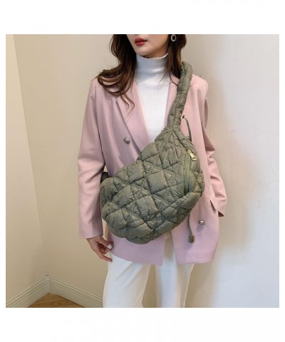 Quilted Puffer Shoulder Crossbody for Women Nylon Large Hobo Cotton Padded Handbag and Purses Lightweight Army Green $13.43 C...