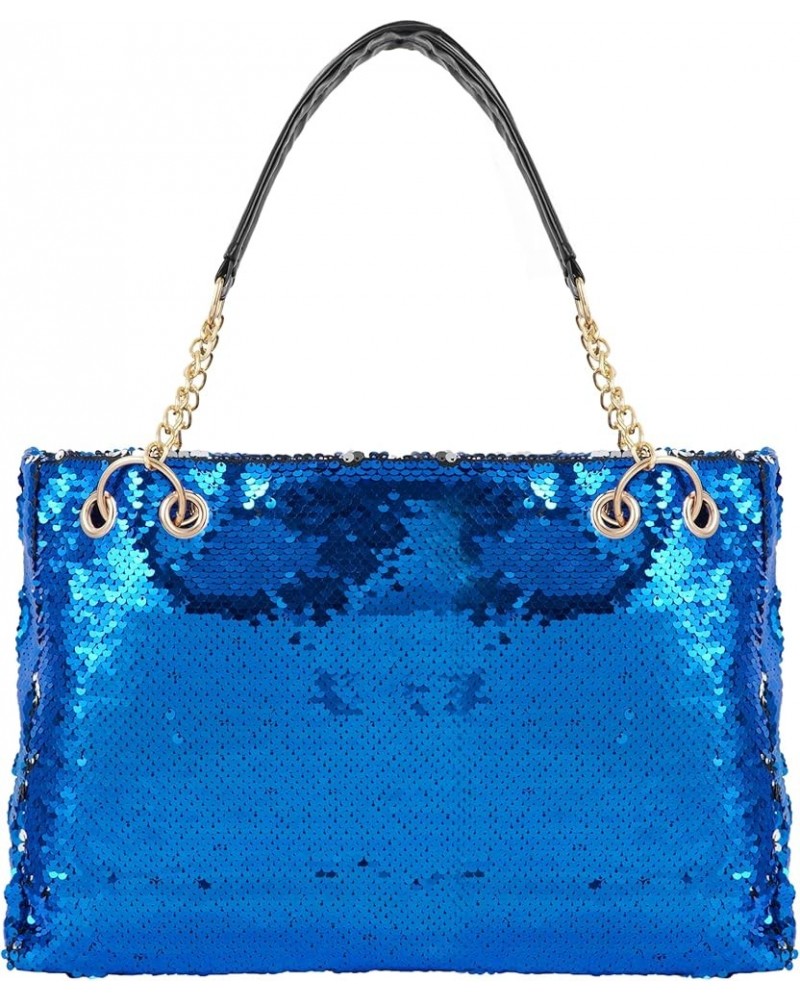 Women's Glitter Sequins Shoulder Tote Big Capacity Shimmer Shopping Bag Sparkling Handbag Purse X-blue $22.42 Totes