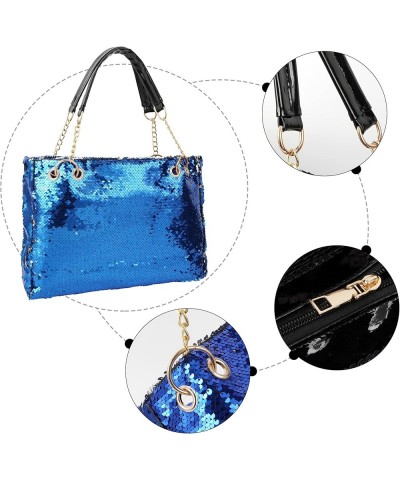 Women's Glitter Sequins Shoulder Tote Big Capacity Shimmer Shopping Bag Sparkling Handbag Purse X-blue $22.42 Totes