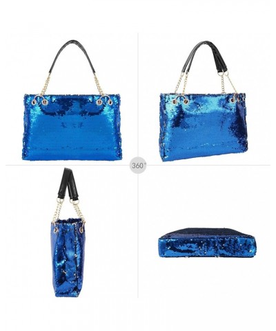 Women's Glitter Sequins Shoulder Tote Big Capacity Shimmer Shopping Bag Sparkling Handbag Purse X-blue $22.42 Totes