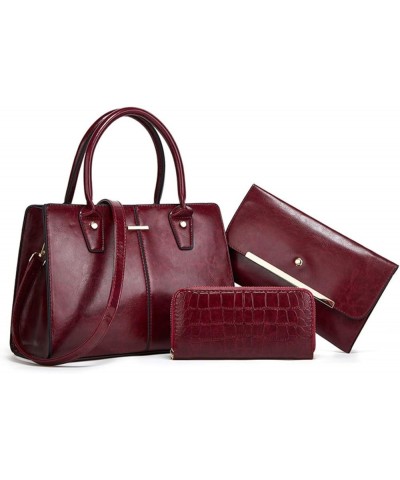 Three-piece bag for women, tote bag for women Hand-held shoulder crossbody bag, large capacity Claret $24.44 Backpacks