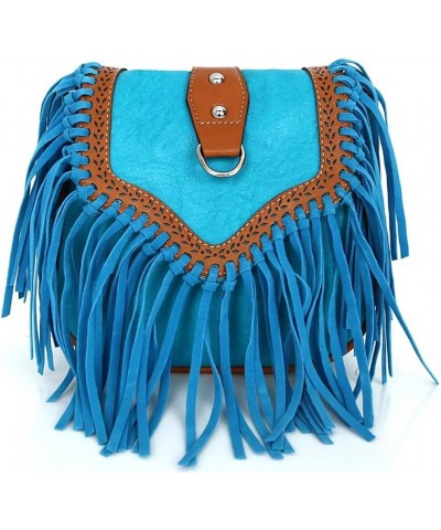 Crossbody Purse for Women Boho Bag with Tassel Vintage Hobo Bag Suede Fringe Bohemian Shoulder Handbag for Travel Sky Blue $3...