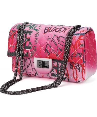 Women Quilted Crossbody Graffiti Clutch Purse Handbag Shoulder Bags Red Graffiti $18.89 Shoulder Bags