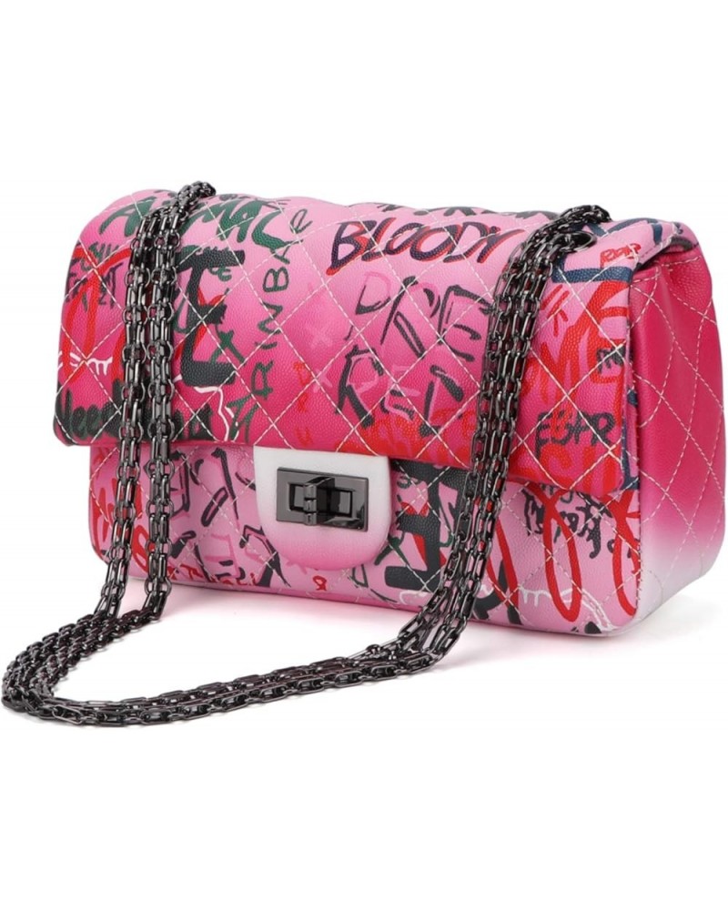 Women Quilted Crossbody Graffiti Clutch Purse Handbag Shoulder Bags Red Graffiti $18.89 Shoulder Bags