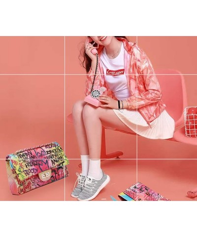 Women Quilted Crossbody Graffiti Clutch Purse Handbag Shoulder Bags Red Graffiti $18.89 Shoulder Bags