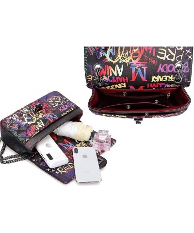 Women Quilted Crossbody Graffiti Clutch Purse Handbag Shoulder Bags Red Graffiti $18.89 Shoulder Bags