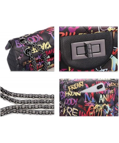 Women Quilted Crossbody Graffiti Clutch Purse Handbag Shoulder Bags Red Graffiti $18.89 Shoulder Bags