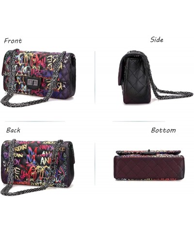 Women Quilted Crossbody Graffiti Clutch Purse Handbag Shoulder Bags Red Graffiti $18.89 Shoulder Bags