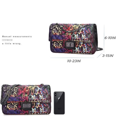 Women Quilted Crossbody Graffiti Clutch Purse Handbag Shoulder Bags Red Graffiti $18.89 Shoulder Bags