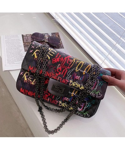 Women Quilted Crossbody Graffiti Clutch Purse Handbag Shoulder Bags Red Graffiti $18.89 Shoulder Bags