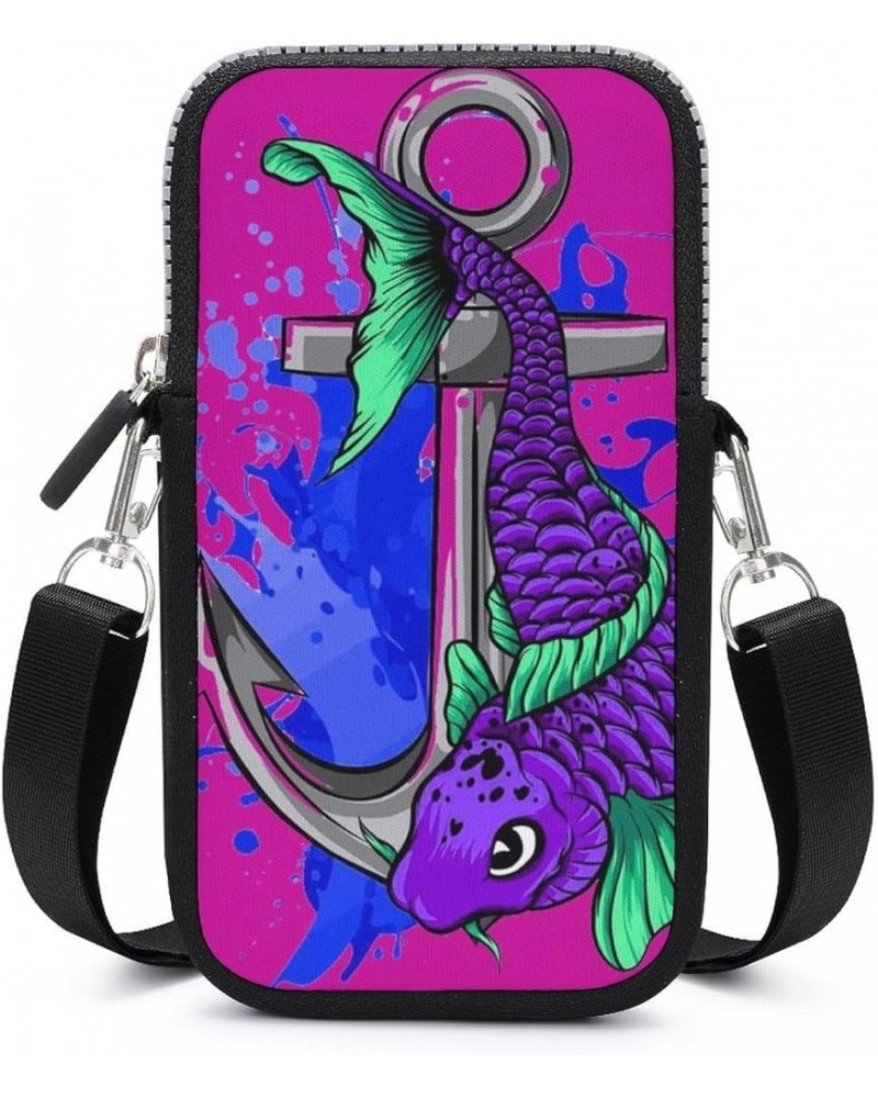 Passport, Credit Card Casual Phone Wallet - Anti-Theft Water Resistant Multifunctional Totebag Anchor And Blue Fish Art Wrist...