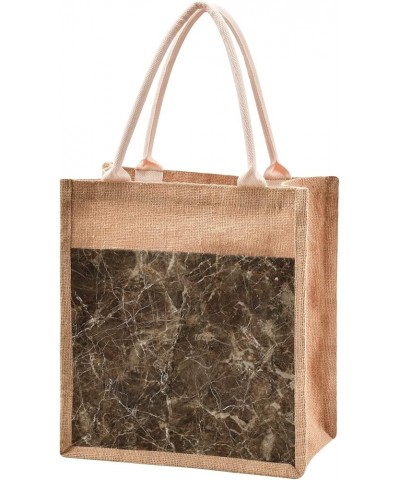 Brown Marble Jute Tote Bags with Canvas Front Pocket Reusable Burlap Bags for Gifts, Weddings, Shopping 9.8 x 9.8 In Brown Ma...