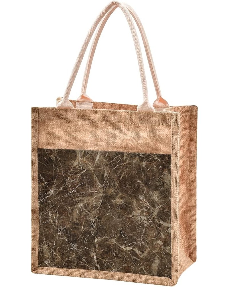 Brown Marble Jute Tote Bags with Canvas Front Pocket Reusable Burlap Bags for Gifts, Weddings, Shopping 9.8 x 9.8 In Brown Ma...