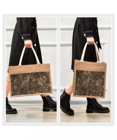 Brown Marble Jute Tote Bags with Canvas Front Pocket Reusable Burlap Bags for Gifts, Weddings, Shopping 9.8 x 9.8 In Brown Ma...