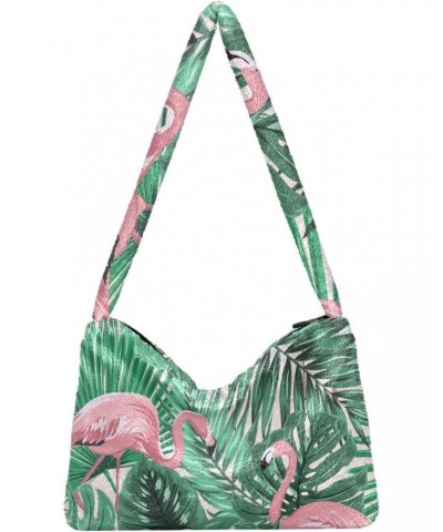 Tropical Pink Flamingo Shoulder Tote Bags for Women Furry Crossbody bag Hobo Handbag Purses for Travel College Work $8.82 Totes