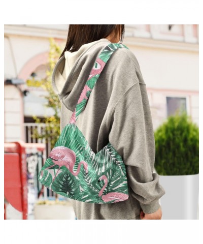 Tropical Pink Flamingo Shoulder Tote Bags for Women Furry Crossbody bag Hobo Handbag Purses for Travel College Work $8.82 Totes