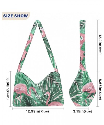 Tropical Pink Flamingo Shoulder Tote Bags for Women Furry Crossbody bag Hobo Handbag Purses for Travel College Work $8.82 Totes