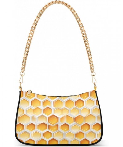 Honeycomb Pattern Clutch Shoulder Bag for Women, Hobo Tote Handbag with Gold Chain, Crossbody Bag with Zipper Closure $17.69 ...