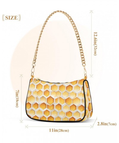 Honeycomb Pattern Clutch Shoulder Bag for Women, Hobo Tote Handbag with Gold Chain, Crossbody Bag with Zipper Closure $17.69 ...