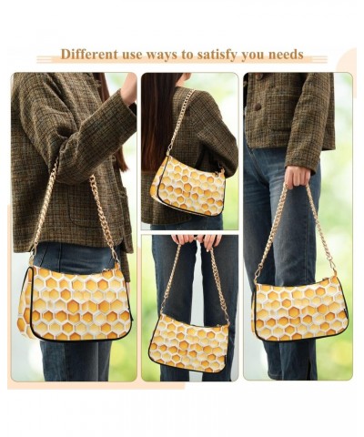 Honeycomb Pattern Clutch Shoulder Bag for Women, Hobo Tote Handbag with Gold Chain, Crossbody Bag with Zipper Closure $17.69 ...