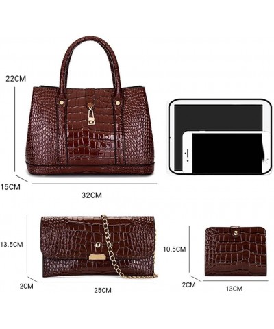 Women Handbag Fashion Crocodile Pattern Shoulder Bag Purple Wallet Card Hold 3-Piece Set Red $38.59 Totes