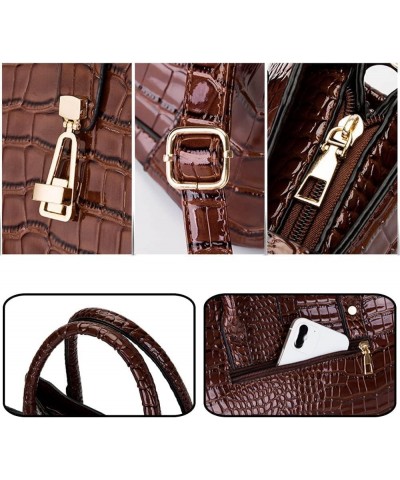 Women Handbag Fashion Crocodile Pattern Shoulder Bag Purple Wallet Card Hold 3-Piece Set Red $38.59 Totes