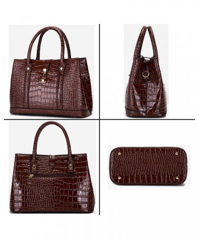 Women Handbag Fashion Crocodile Pattern Shoulder Bag Purple Wallet Card Hold 3-Piece Set Red $38.59 Totes