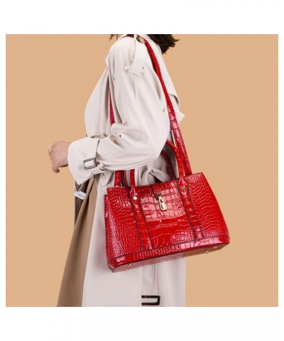 Women Handbag Fashion Crocodile Pattern Shoulder Bag Purple Wallet Card Hold 3-Piece Set Red $38.59 Totes