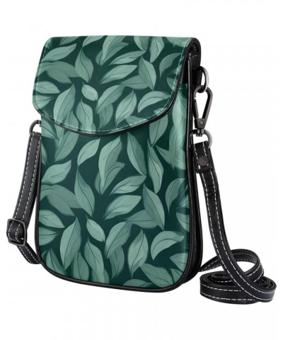 Faux Leather Crossbody Bag for Women, Messenger Bag, Shoulder Bag, green leaves seamless $11.60 Crossbody Bags