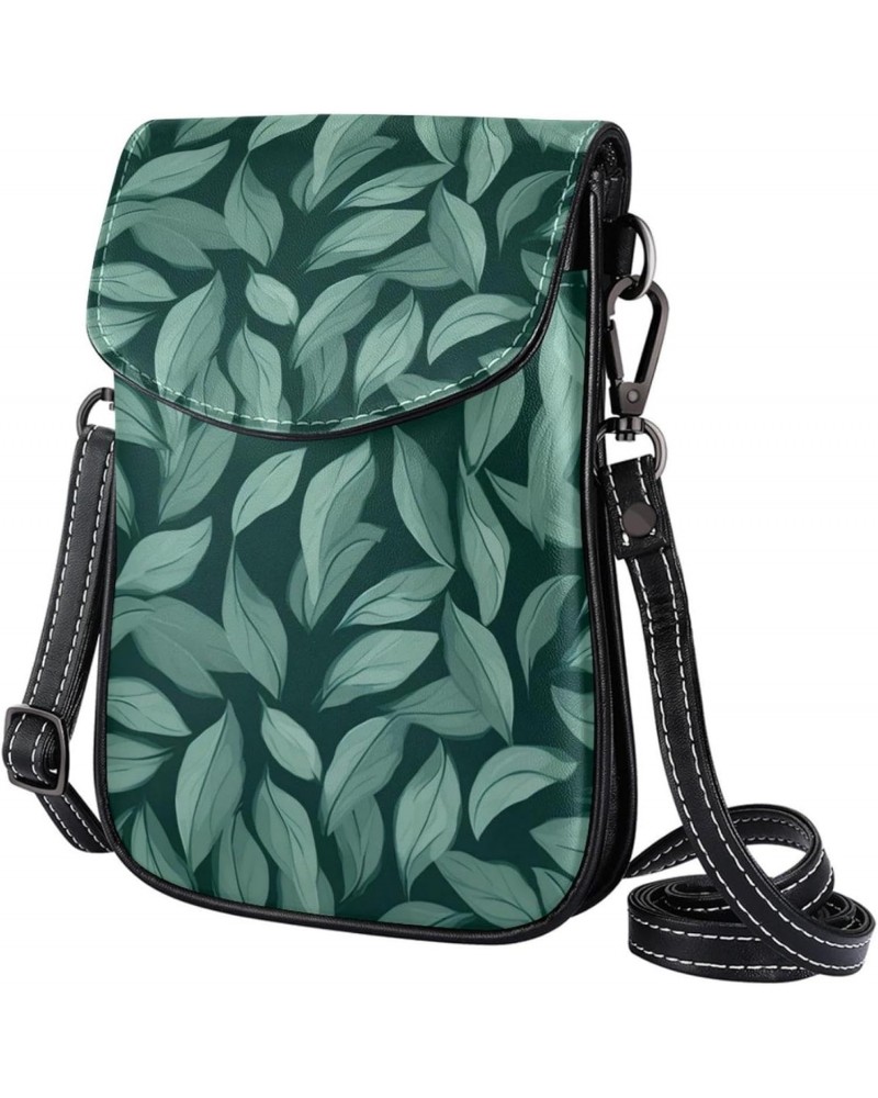 Faux Leather Crossbody Bag for Women, Messenger Bag, Shoulder Bag, green leaves seamless $11.60 Crossbody Bags