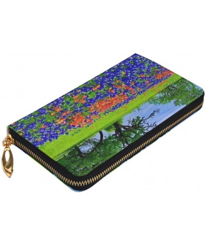 Leather Clutch Wallet Cell Phone Purse Fashion Wristlet Handbag For Women Men-Bluebonnet $23.58 Wristlets