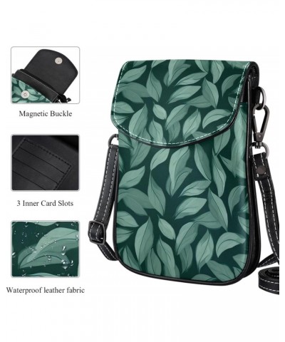 Faux Leather Crossbody Bag for Women, Messenger Bag, Shoulder Bag, green leaves seamless $11.60 Crossbody Bags