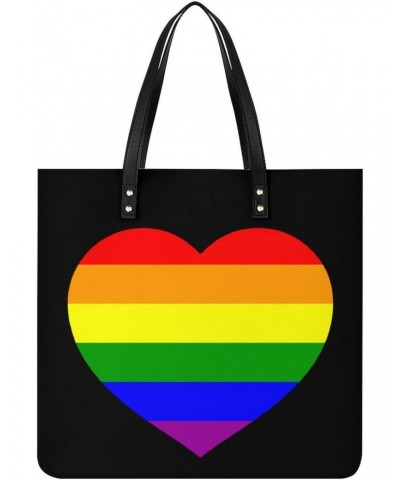 LGBT Gay Pride Flag Tote Bags PU Leather Shoulder Bag Purses Work Tote Handbags for Women Men $16.34 Totes