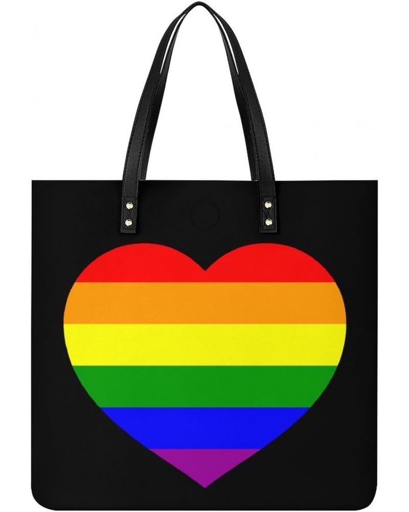 LGBT Gay Pride Flag Tote Bags PU Leather Shoulder Bag Purses Work Tote Handbags for Women Men $16.34 Totes