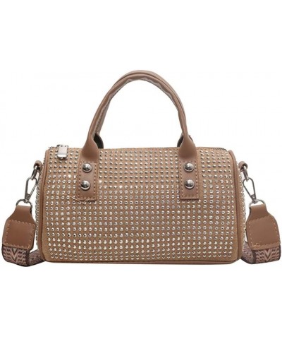 Diamond studded women's bag, retro crossbody bag, versatile single shoulder bag, hand-held pillow bag Khaki $18.43 Crossbody ...