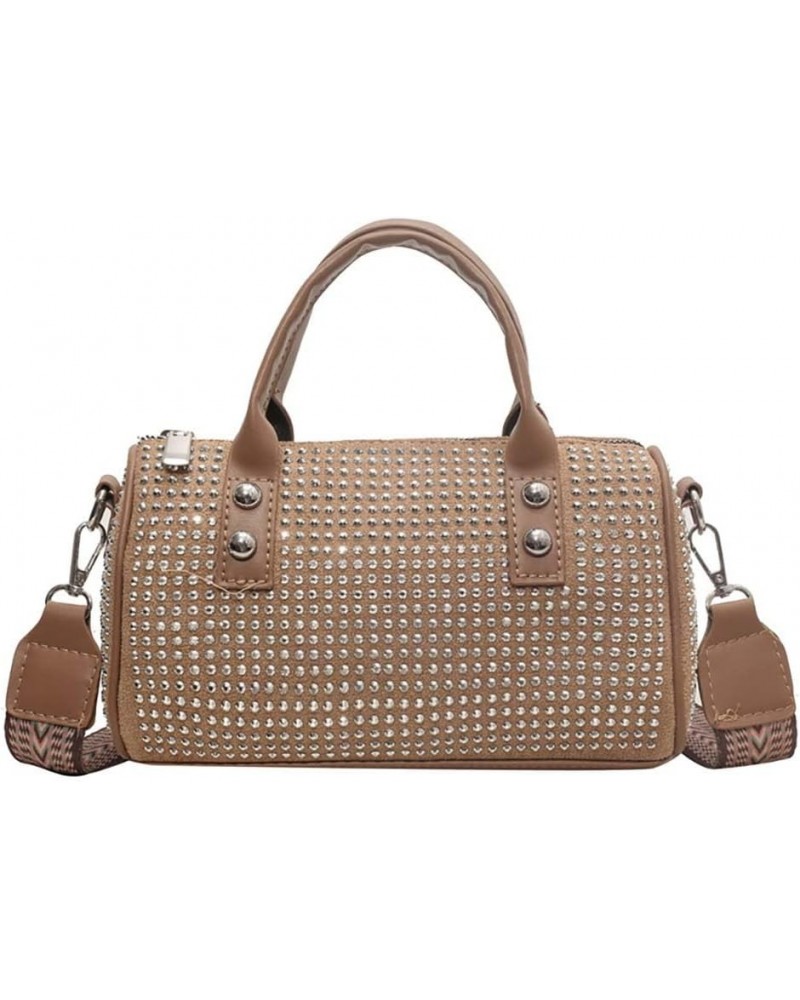 Diamond studded women's bag, retro crossbody bag, versatile single shoulder bag, hand-held pillow bag Khaki $18.43 Crossbody ...