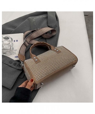 Diamond studded women's bag, retro crossbody bag, versatile single shoulder bag, hand-held pillow bag Khaki $18.43 Crossbody ...