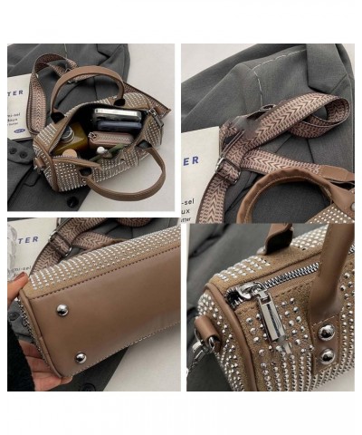 Diamond studded women's bag, retro crossbody bag, versatile single shoulder bag, hand-held pillow bag Khaki $18.43 Crossbody ...