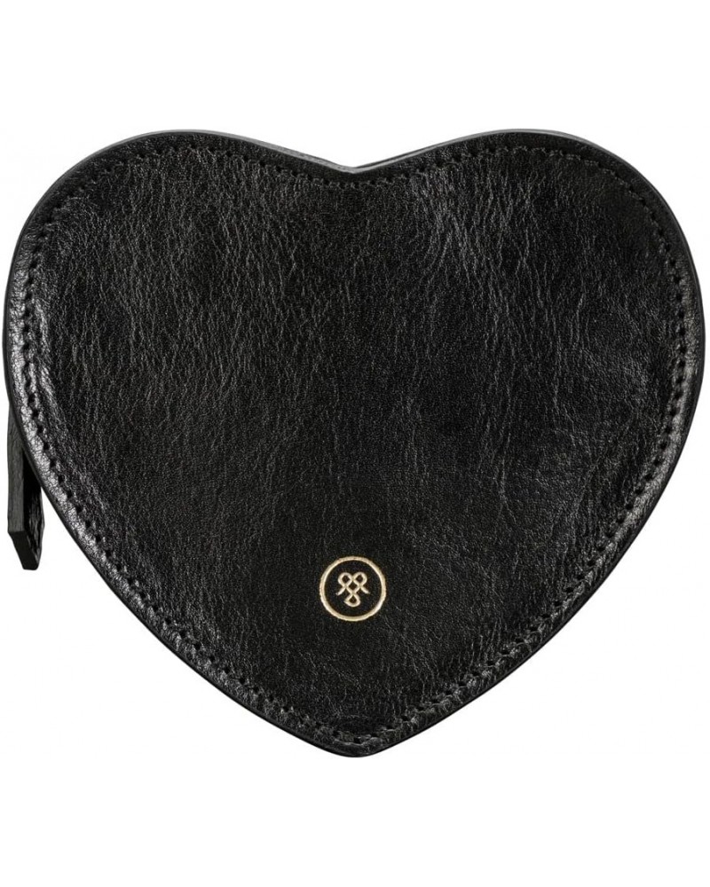 Maxwell Scott - Womens Luxury Leather Large Heart-Shaped Coin Card Wallet Holder Pouch - Made in Italy - The MirabellaL Black...