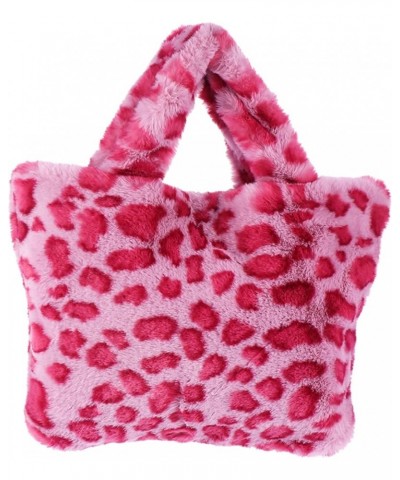 1pc Leopard Print Bag Large Capacity Handbag Stylish Handbag Plush Handbag Tote Bag for Women Fashion Red $9.00 Totes