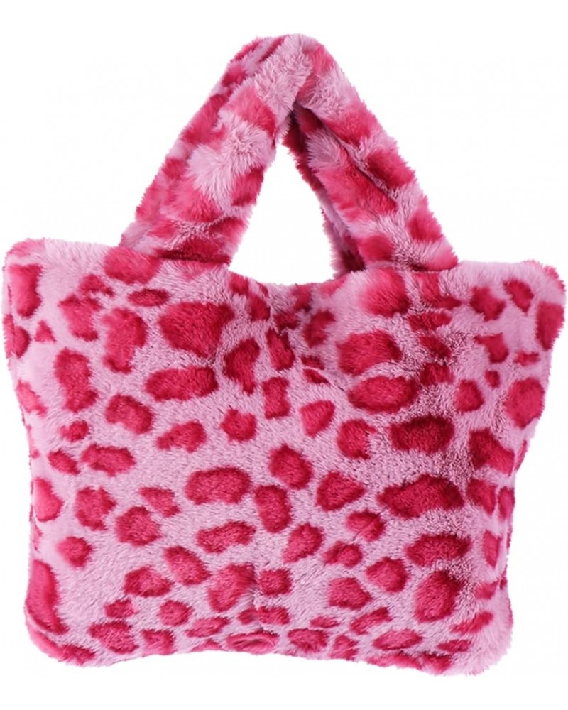 1pc Leopard Print Bag Large Capacity Handbag Stylish Handbag Plush Handbag Tote Bag for Women Fashion Red $9.00 Totes