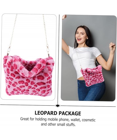 1pc Leopard Print Bag Large Capacity Handbag Stylish Handbag Plush Handbag Tote Bag for Women Fashion Red $9.00 Totes