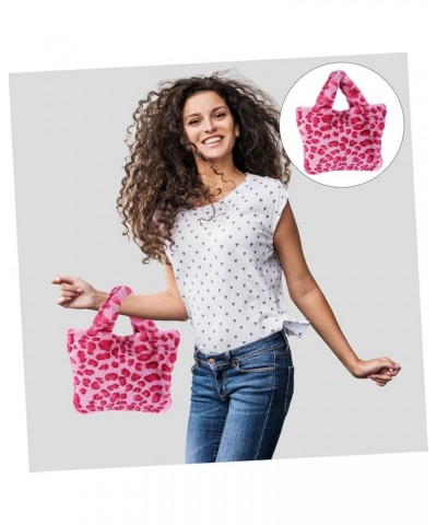 1pc Leopard Print Bag Large Capacity Handbag Stylish Handbag Plush Handbag Tote Bag for Women Fashion Red $9.00 Totes